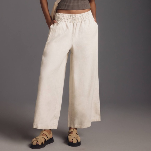 Anthropologie Somerset Linen Pull-On Pants Wide Leg Pants Women’s Large Neutral - Picture 1 of 8